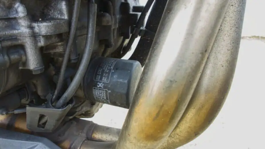 Motorcycle oil filter attached to bike