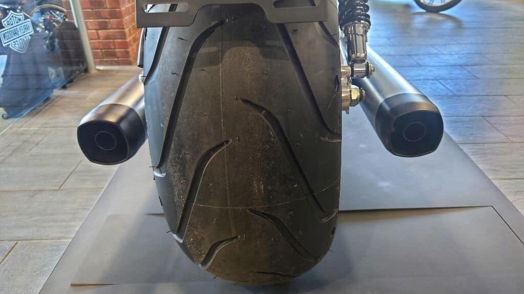 Wide Back Motorcycle Tire On A Harley Davidson Motorcycle