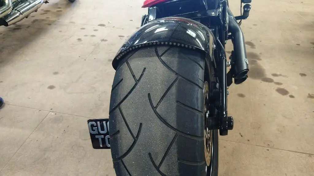 Widw Back Motorcycle Tire On A Harley Davidson Motorcycle