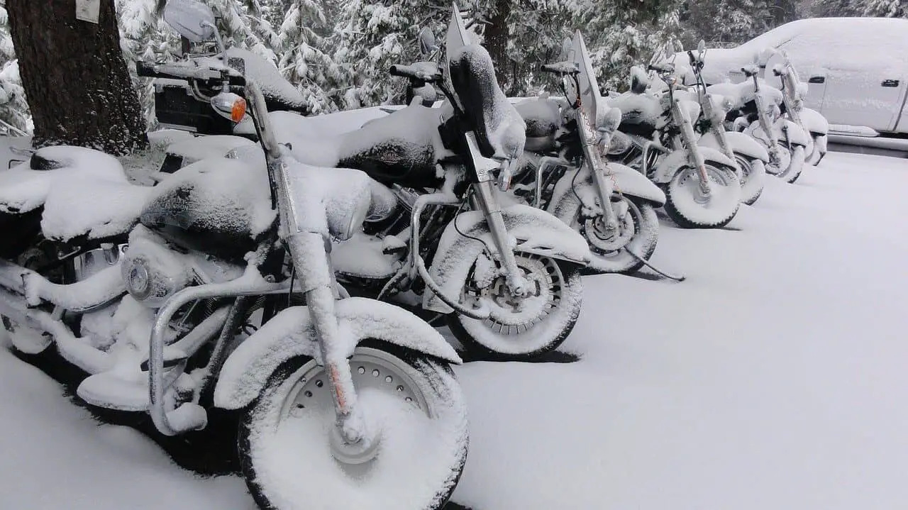 Motorcycles in the winter snow